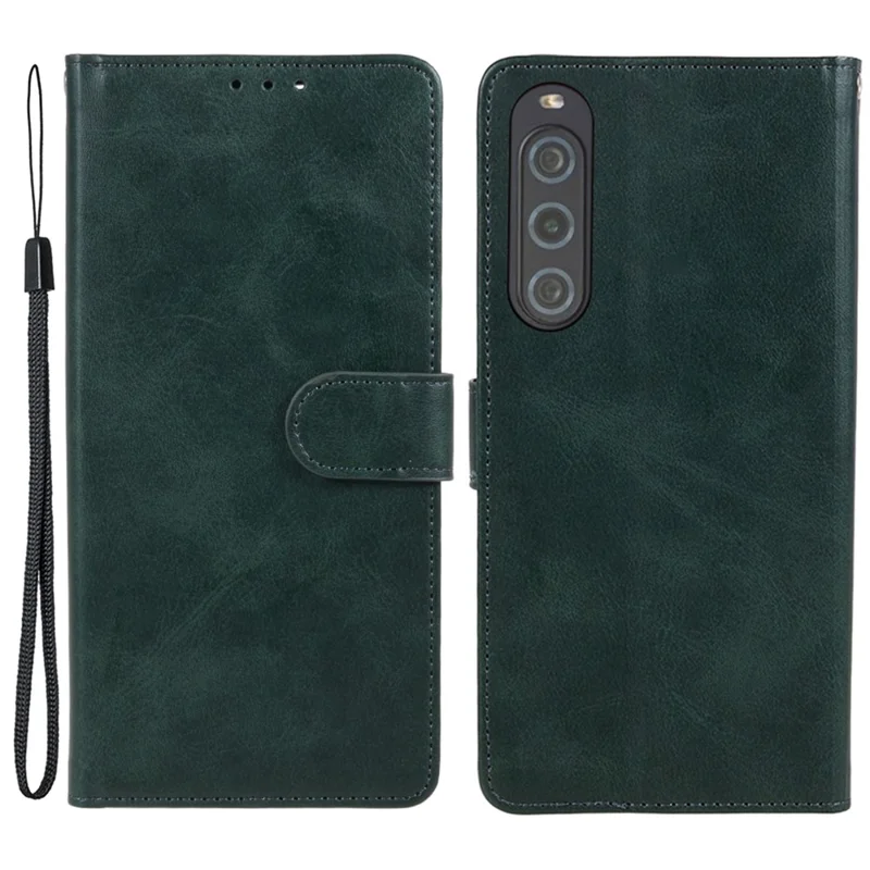 For Sony Xperia 10 V Calf Texture Anti-drop Stand Cover PU Leather Wallet Phone Case - Midnight Green