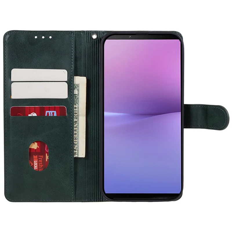 For Sony Xperia 10 V Calf Texture Anti-drop Stand Cover PU Leather Wallet Phone Case - Midnight Green