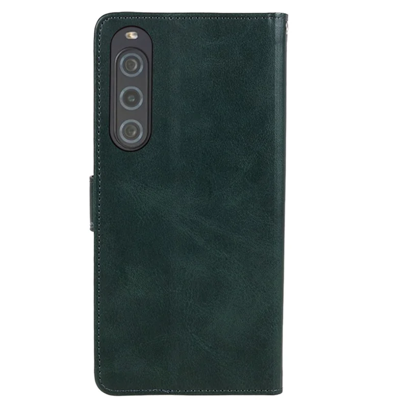 For Sony Xperia 10 V Calf Texture Anti-drop Stand Cover PU Leather Wallet Phone Case - Midnight Green