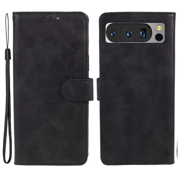 For Google Pixel 8 Pro PU Leather Wallet Phone Case Calf Texture Shockproof Stand Cover - Black