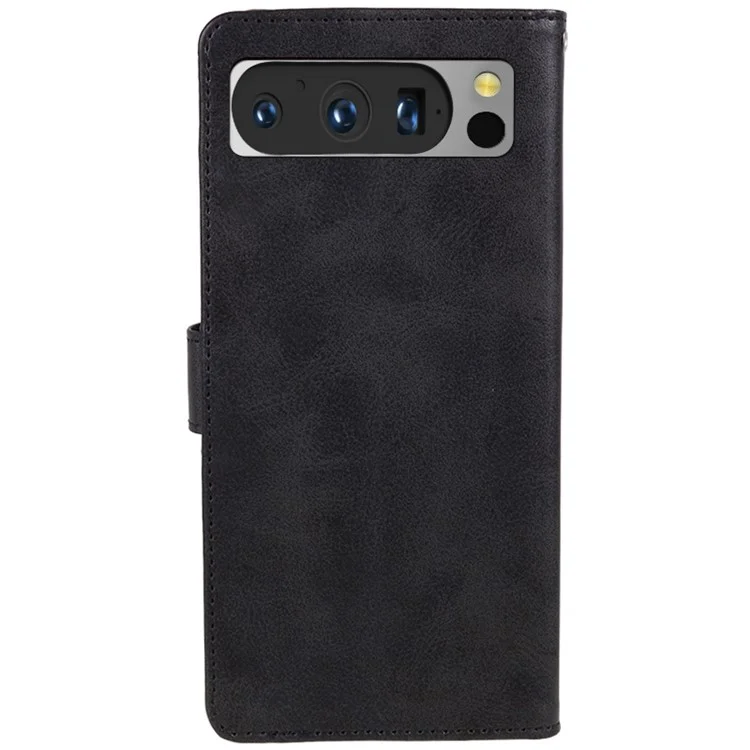 For Google Pixel 8 Pro PU Leather Wallet Phone Case Calf Texture Shockproof Stand Cover - Black