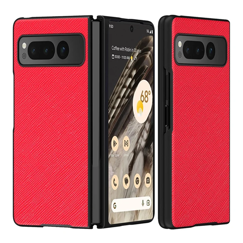 For Google Pixel Fold Cross Texture Rubberized Case PU Leather + Hard PC Shockproof Phone Cover - Red