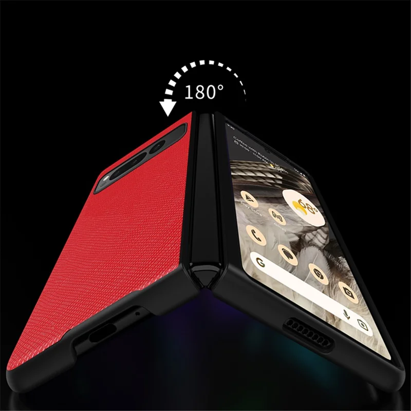 For Google Pixel Fold Cross Texture Rubberized Case PU Leather + Hard PC Shockproof Phone Cover - Red