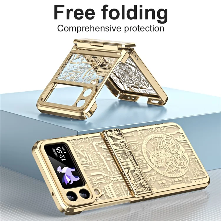 Mechanical Legend Series per Samsung Galaxy Z Flip4 5G Custodia protettiva per telefono in PC rigido con copertura elettroplaccata - Champagne Gold