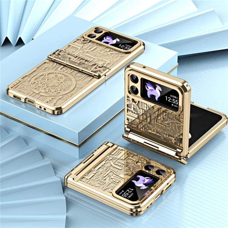 Mechanical Legend Series per Samsung Galaxy Z Flip4 5G Custodia protettiva per telefono in PC rigido con copertura elettroplaccata - Champagne Gold