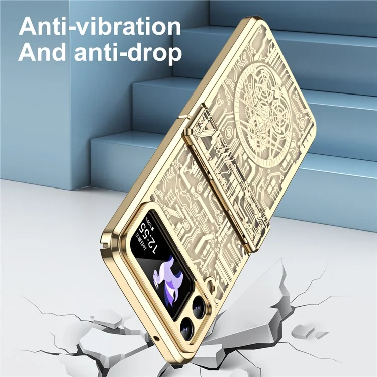 Mechanical Legend Series per Samsung Galaxy Z Flip4 5G Custodia protettiva per telefono in PC rigido con copertura elettroplaccata - Champagne Gold