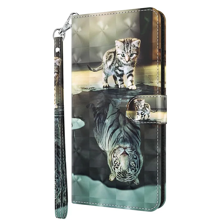 3D Pattern Printing Phone Case for Google Pixel 8 , Wallet Stand PU Leather Cover with Strap - Cat and Tiger