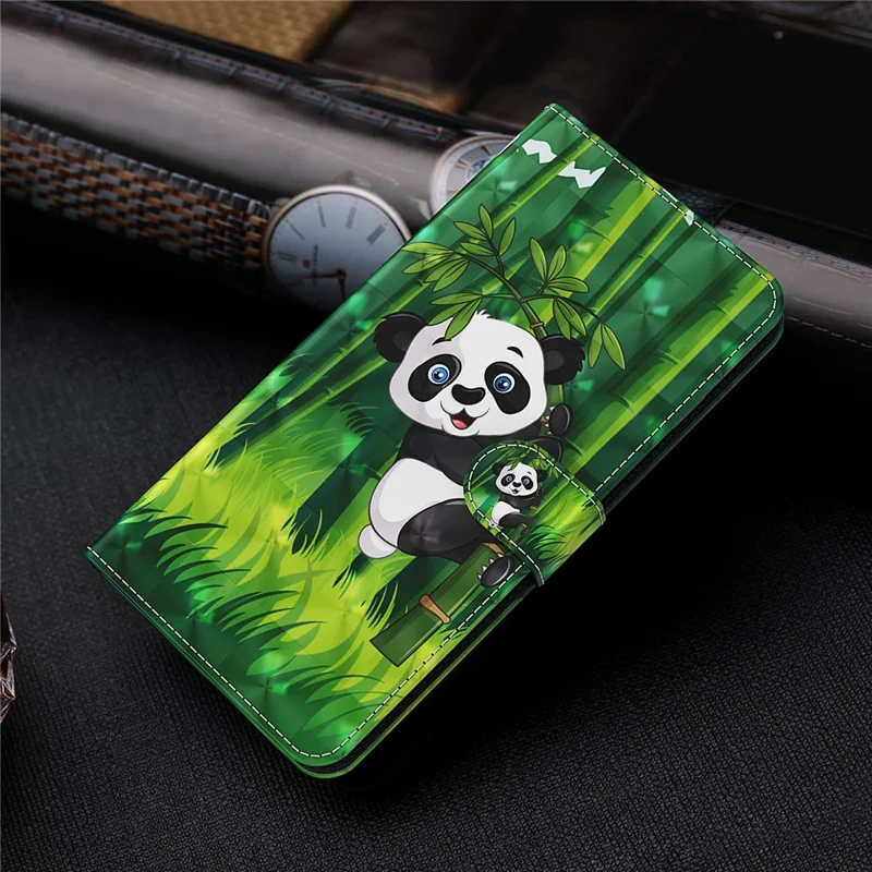 3D Pattern Printing Phone Case for Google Pixel 8 , Wallet Stand PU Leather Cover with Strap - Panda Climbing