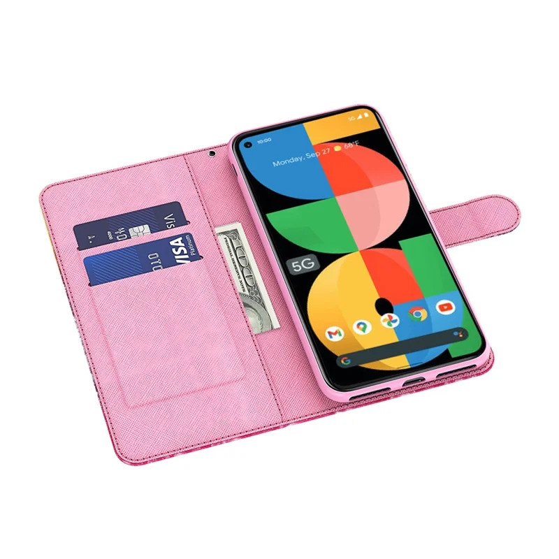 3D Pattern Printing Phone Case for Google Pixel 8 , Wallet Stand PU Leather Cover with Strap - Purple Impatiens