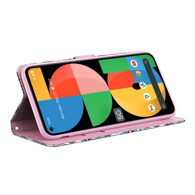 3D Pattern Printing Phone Case for Google Pixel 8 , Wallet Stand PU Leather Cover with Strap - Purple Impatiens