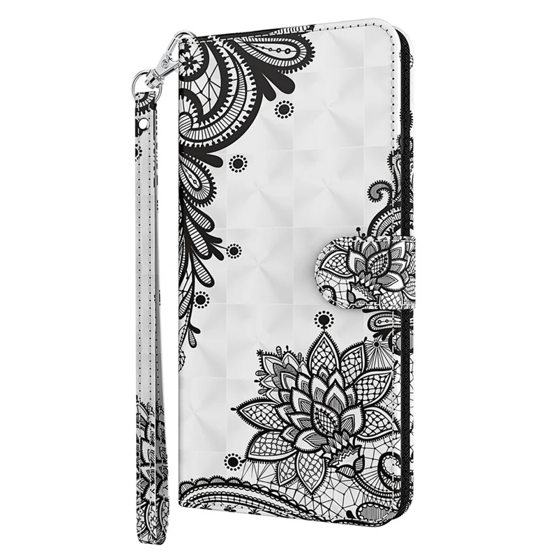 Para Google Pixel 8 Pro PU Leather Wallet Phone Case 3D Pattern Printing Stand Cover com Alça - Flor de Renda