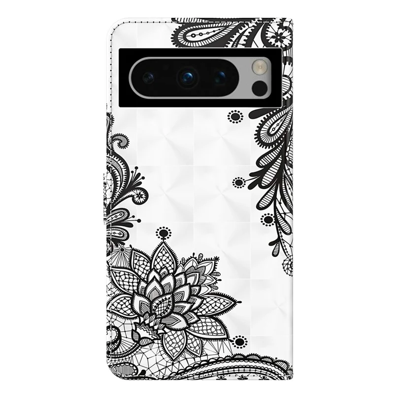 Para Google Pixel 8 Pro PU Leather Wallet Phone Case 3D Pattern Printing Stand Cover com Alça - Flor de Renda