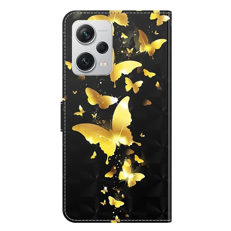 Для Xiaomi Redmi Note 12 Pro+ 5G Кожаный Кошелек Чехол для Телефона 3D Принтинг Стенд Чехол со Ремешком - Золотые Бабочки