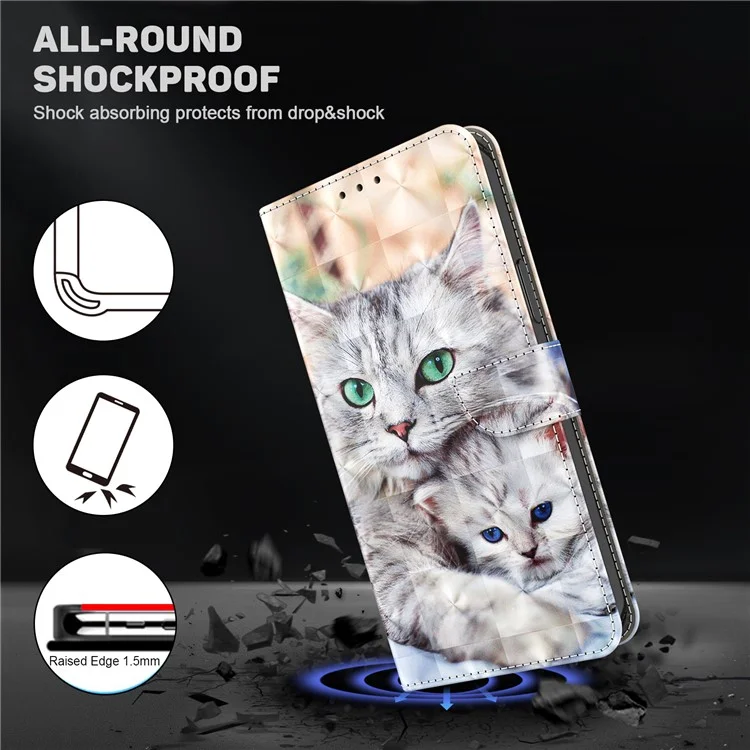 For Google Pixel 8 3D Pattern Printing PU Leather Phone Cover Wallet Phone Stand Case with Strap - Two Cats