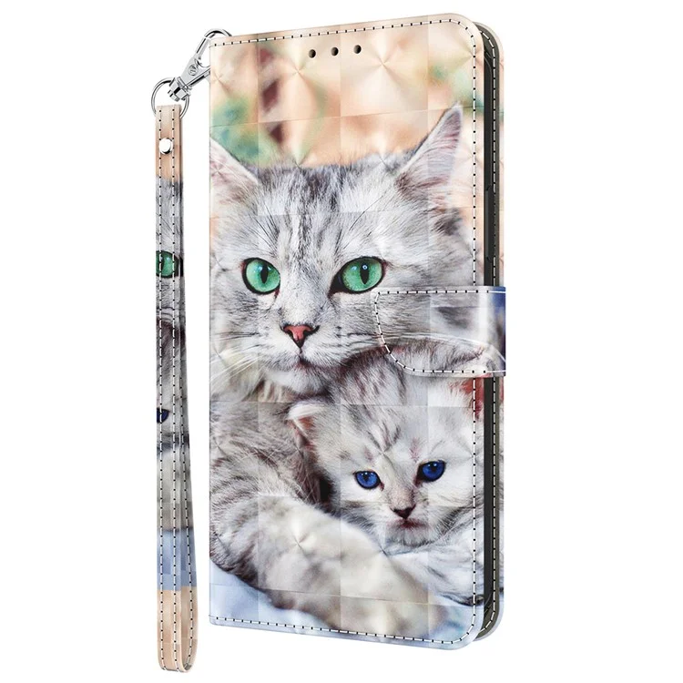 For Google Pixel 8 3D Pattern Printing PU Leather Phone Cover Wallet Phone Stand Case with Strap - Two Cats