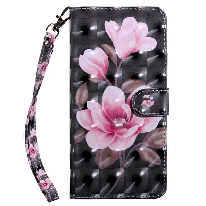 For Google Pixel 8 3D Pattern Printing PU Leather Phone Cover Wallet Phone Stand Case with Strap - Pink Flower