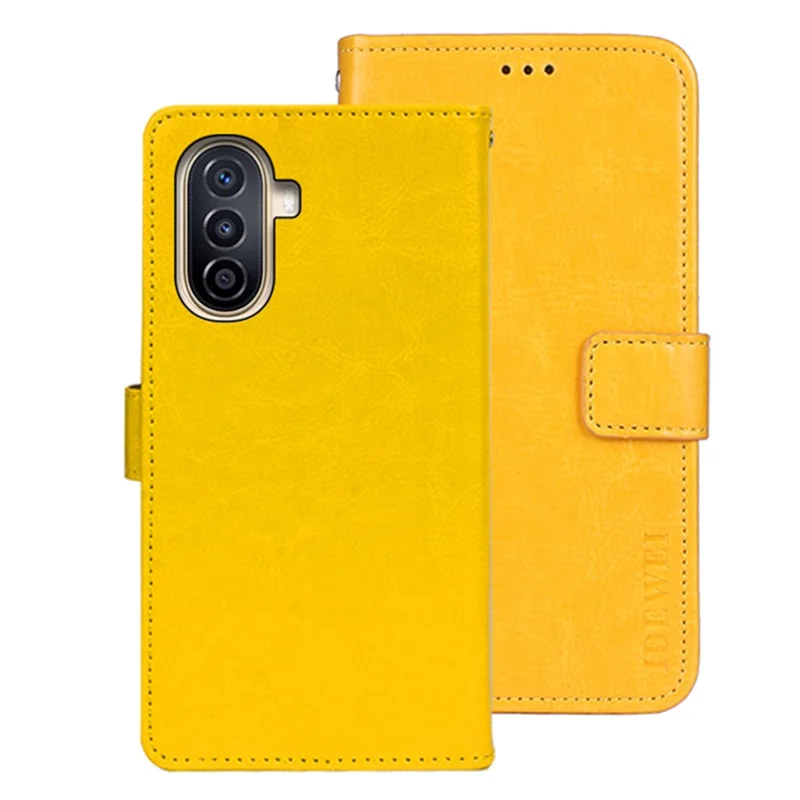 IDEWEI Para Huawei nova Y71 4G / Y70 Plus 4G / Y70 4G Capa de Telefone Celular Carteira Textura Crazy Horse Stand Capa de Couro - Amarelo
