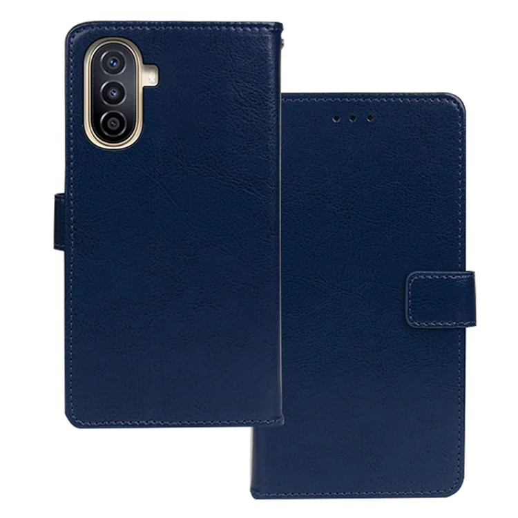 IDEWEI per Huawei nova Y71 4G / Y70 4G / Y70 Plus 4G Custodia in pelle per telefono Stand Texture in pelle di cavallo pazzo - Blu