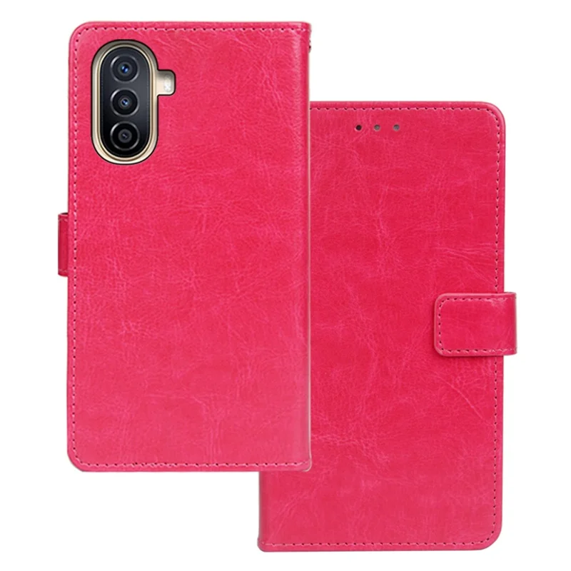 IDEWEI Per Huawei nova Y71 4G / Y70 4G / Y70 Plus 4G Custodia in Pelle per Telefono Supporto Texture Pelle di Cavallo Pazzo - Rosa