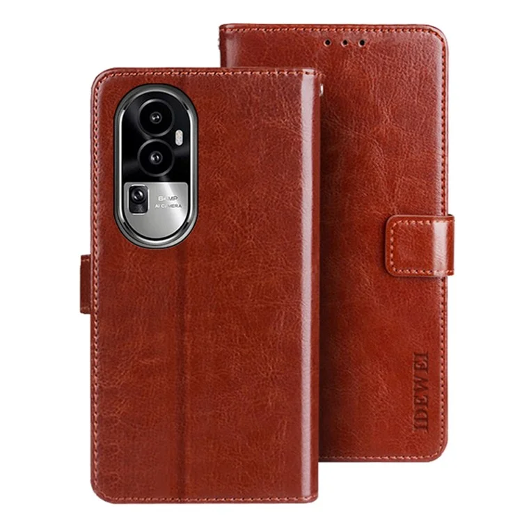 IDEWEI para Oppo Reno10 Pro+ 5G Funda de Teléfono Antihuellas Billetera Textura de Cuero de Caballo Salvaje Soporte de Pie Funda Protectora - Marrón