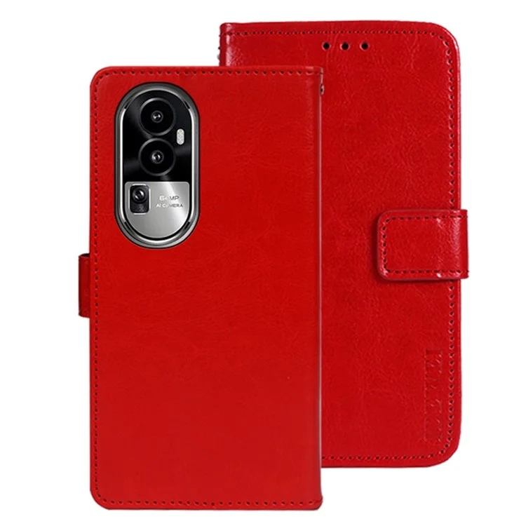 IDEWEI For Oppo Reno10 Pro (China) 5G Wallet Crazy Horse Texture Phone Cover Stand Anti-Scratch Leather Phone Case - Red