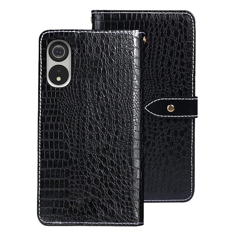 IDEWEI For Cubot P60 Anti-Scratch Phone Shell Case Crocodile Texture Stand Leather Wallet Phone Cover - Black