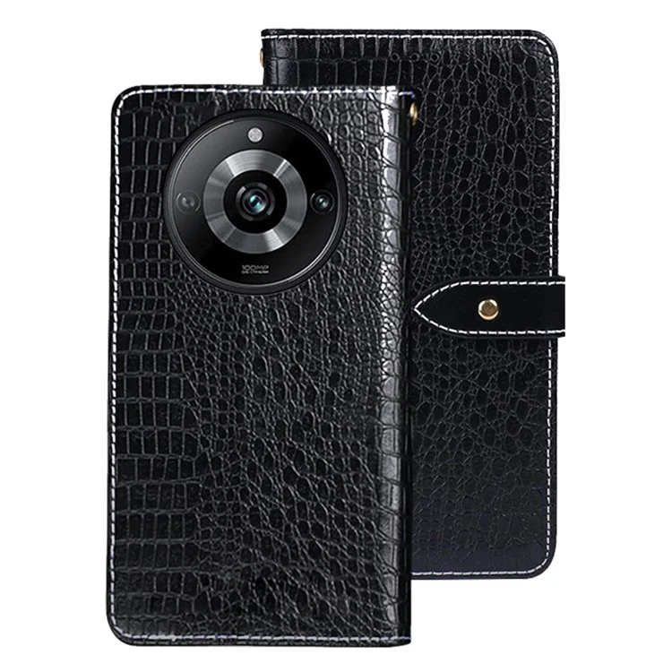 IDEWEI für Realme 11 Pro+ 5G / 11 Pro 5G Standtelefon-Cover Brieftaschentelefon-Hülle Krokodil-Textur-Ständer-Lederschale - Schwarz