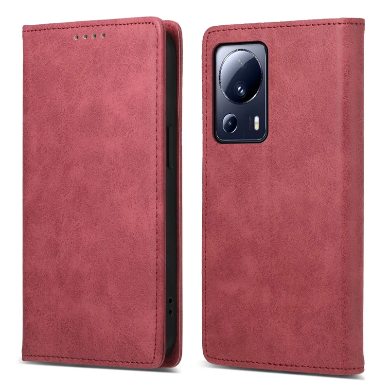 DF-05 Mobile Phone Case for Xiaomi 13 Lite / Civi 2 5G , Wallet PU Leather Anti-Scratch RFID Blocking Stand Cover - Red