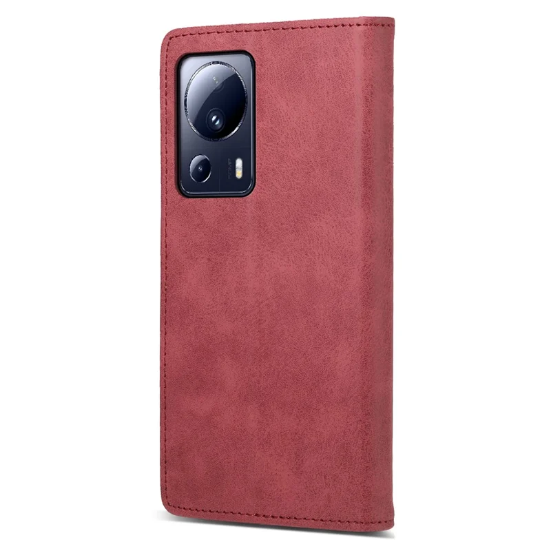 DF-05 Mobile Phone Case for Xiaomi 13 Lite / Civi 2 5G , Wallet PU Leather Anti-Scratch RFID Blocking Stand Cover - Red