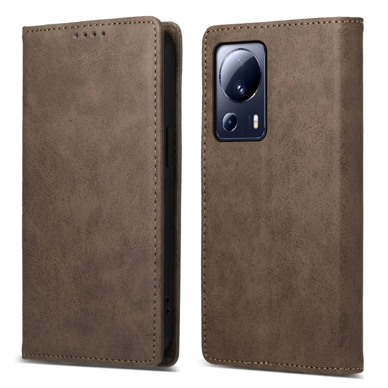 DF-05 Mobile Phone Case for Xiaomi 13 Lite / Civi 2 5G , Wallet PU Leather Anti-Scratch RFID Blocking Stand Cover - Brown