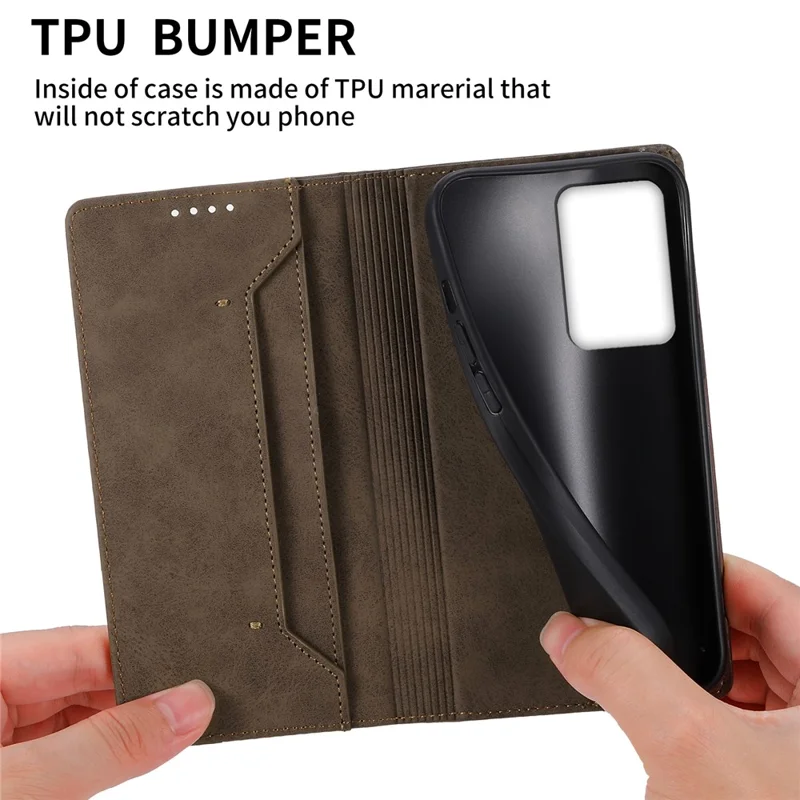 DF-05 Mobile Phone Case for Xiaomi 13 Lite / Civi 2 5G , Wallet PU Leather Anti-Scratch RFID Blocking Stand Cover - Brown
