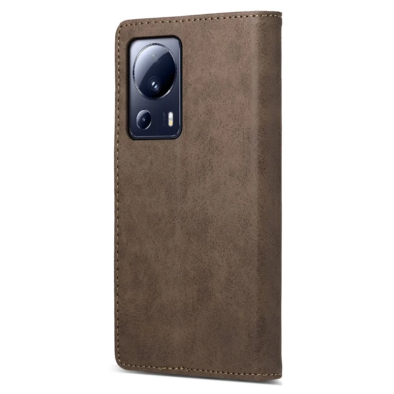 DF-05 Mobile Phone Case for Xiaomi 13 Lite / Civi 2 5G , Wallet PU Leather Anti-Scratch RFID Blocking Stand Cover - Brown