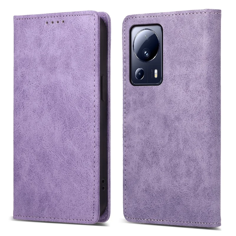 DF-05 Mobile Phone Case for Xiaomi 13 Lite / Civi 2 5G , Wallet PU Leather Anti-Scratch RFID Blocking Stand Cover - Purple