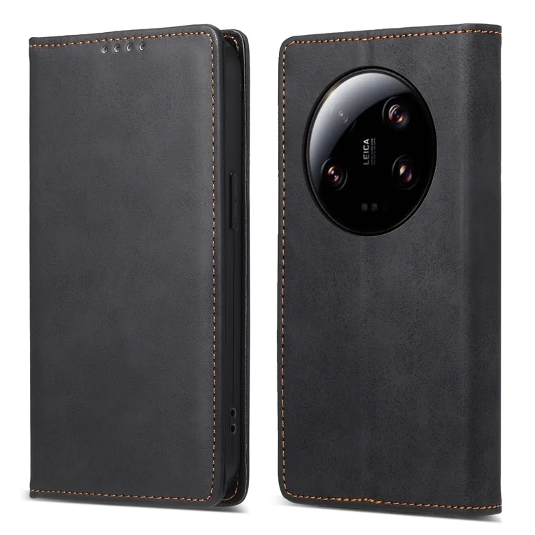 Estuche de Teléfono con Bloqueo RFID para Xiaomi 13 Ultra, Cartera de Cuero PU con Revestimiento Mate TPU Soporte - Negro 