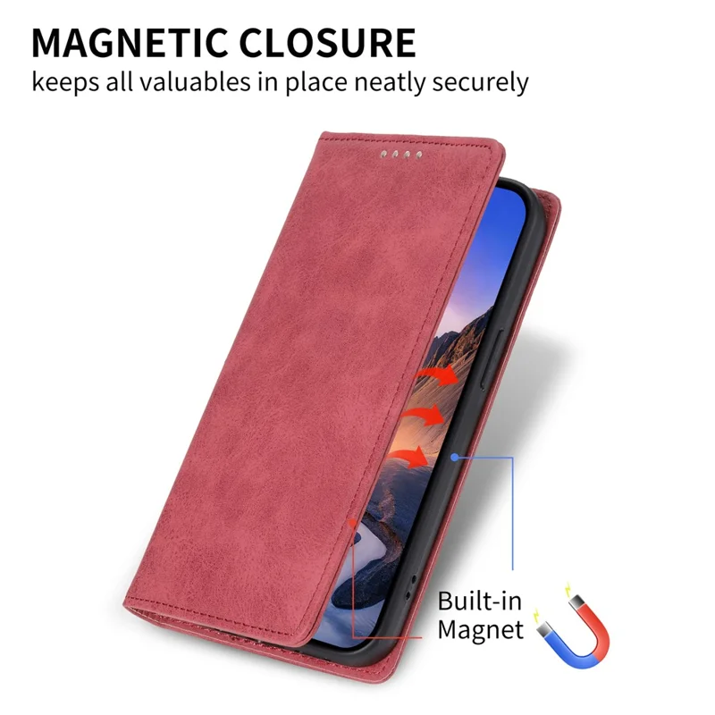 DF-05 RFID Blocking Phone Case For Xiaomi 13 Ultra , Wallet PU Leather Coated Matte TPU Stand Cover - Red