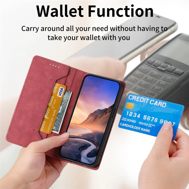 DF-05 RFID Blocking Phone Case For Xiaomi 13 Ultra , Wallet PU Leather Coated Matte TPU Stand Cover - Red