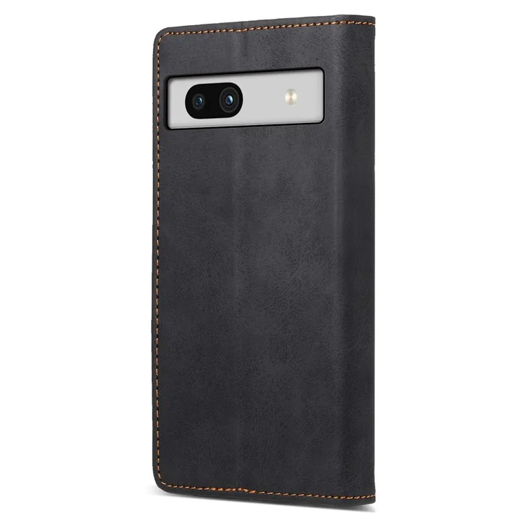 DF-05 Para Google Pixel 7a Protección contra arañazos Sólido Color Funda de Piel Teléfono Cartera RFID Bloqueo Soporte Cubierta - Negro