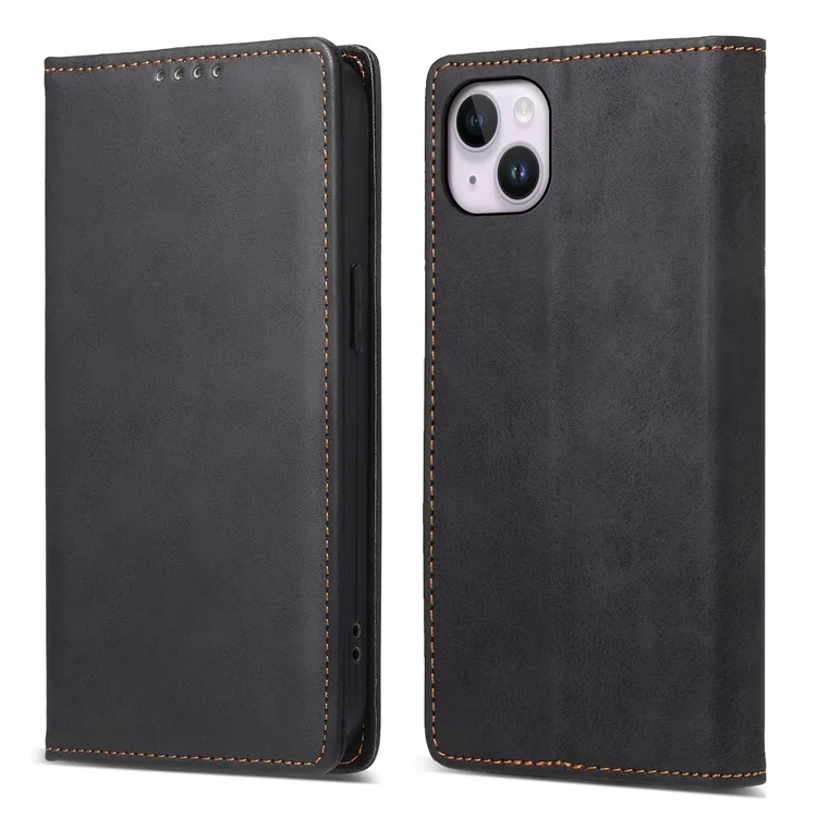 DF-05 For iPhone 14 Plus RFID Blocking Wallet Stand Cover PU Leather Folio Flip Phone Case - Black