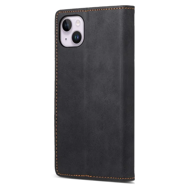 DF-05 For iPhone 14 Plus RFID Blocking Wallet Stand Cover PU Leather Folio Flip Phone Case - Black