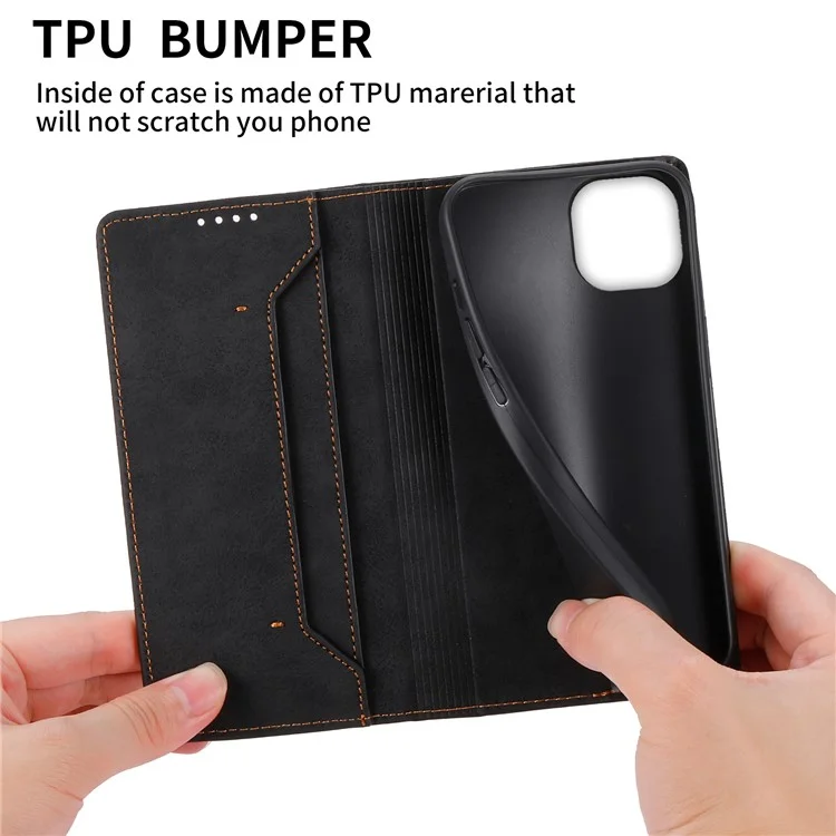 Funda de billetera con bloqueo RFID DF-05 para iPhone 13 de cuero PU con soporte y tapa plegable para empresas - Negro