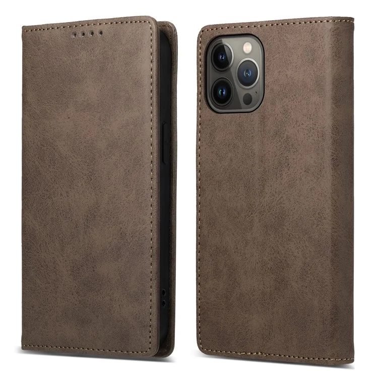 DF-05 Business Wallet Case für iPhone 13 Pro, PU-Leder, RFID-blockierende Standanzeige, Telefonabdeckung - Braun