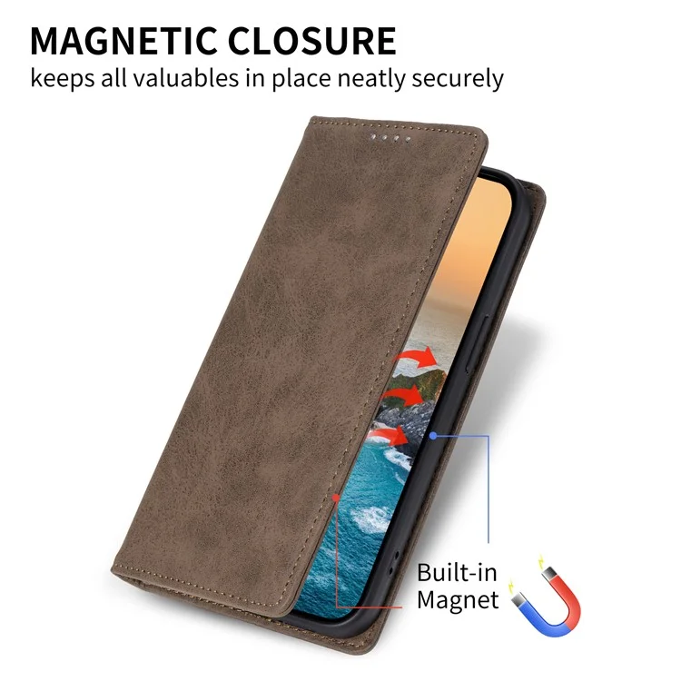 DF-05 Business Wallet Case für iPhone 13 Pro, PU-Leder, RFID-blockierende Standanzeige, Telefonabdeckung - Braun