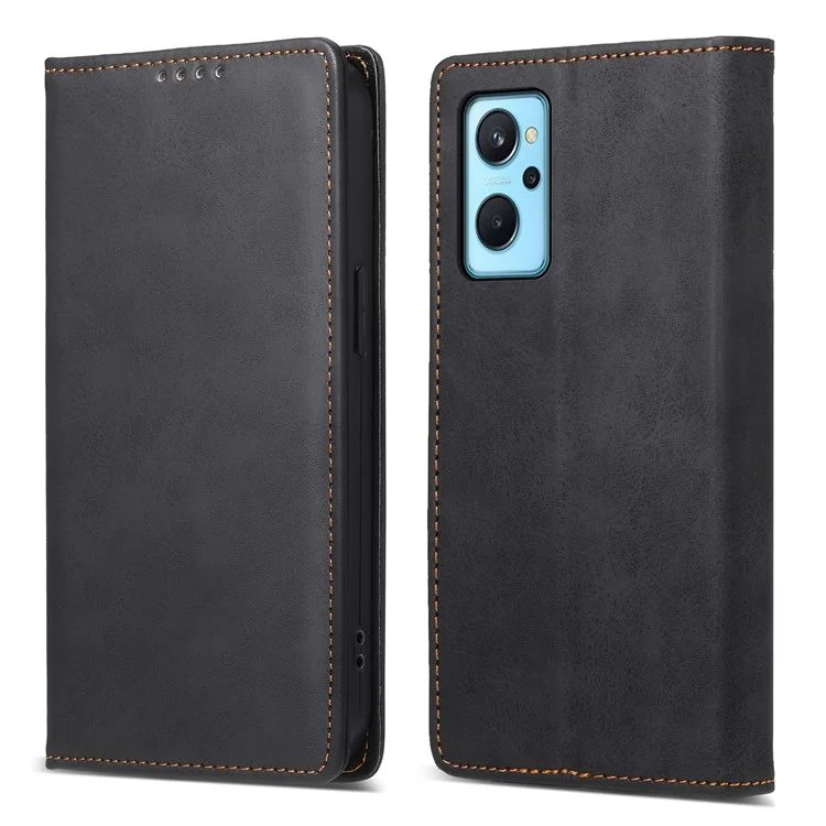 DF-05 per Realme 9i 4G / Oppo A76 / A36 Custodia per telefono anti-impronte digitali RFID Blocking Wallet PU Leather Stand - Nero