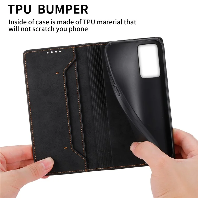 DF-05 per Realme 9i 4G / Oppo A76 / A36 Custodia per telefono anti-impronte digitali RFID Blocking Wallet PU Leather Stand - Nero