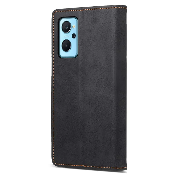 DF-05 per Realme 9i 4G / Oppo A76 / A36 Custodia per telefono anti-impronte digitali RFID Blocking Wallet PU Leather Stand - Nero
