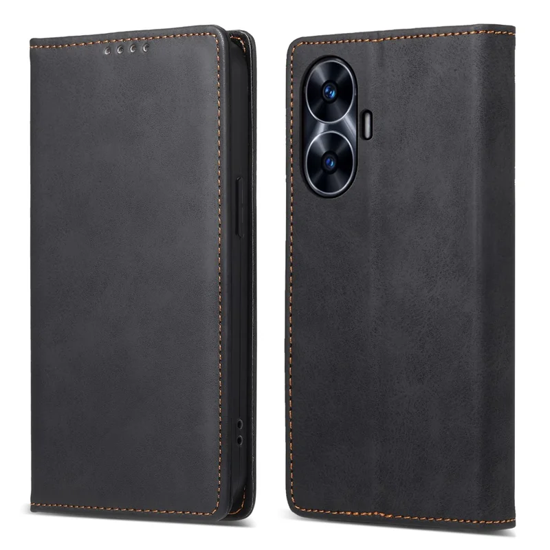 DF-05 Business Phone Case Für Realme C55, Anti-Kratzer RFID-blockierender Wallet PU Leder Ständer Cover - Schwarz