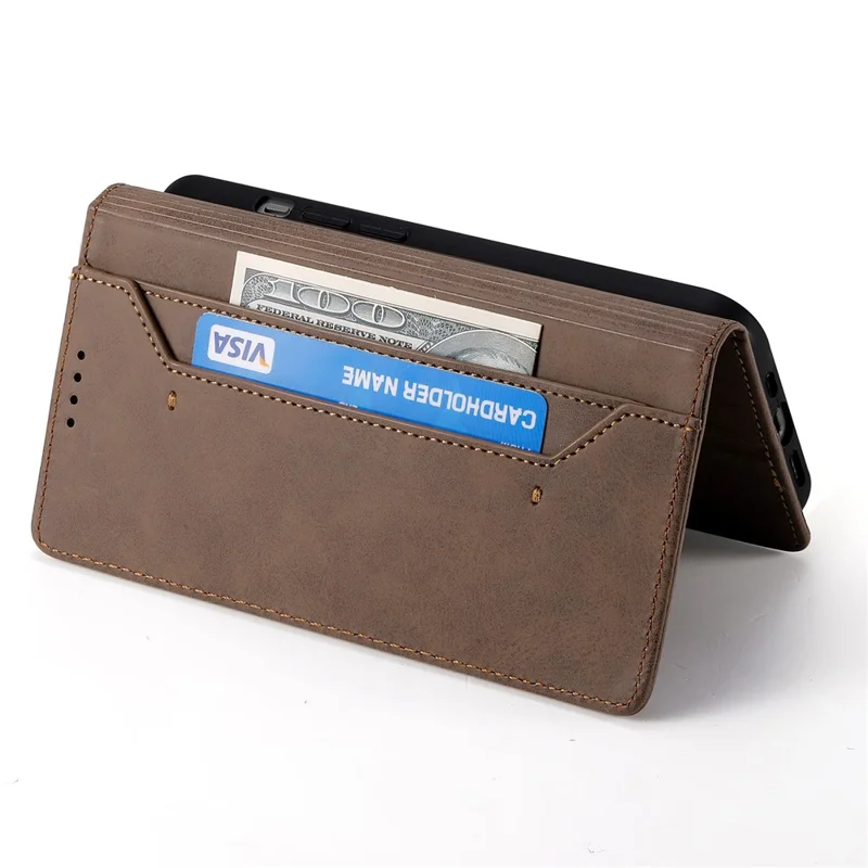 DF-05 PU Leather Phone Case for Samsung Galaxy A32 5G / M32 5G Stand RFID Blocking Business Wallet Flip Cover - Brown