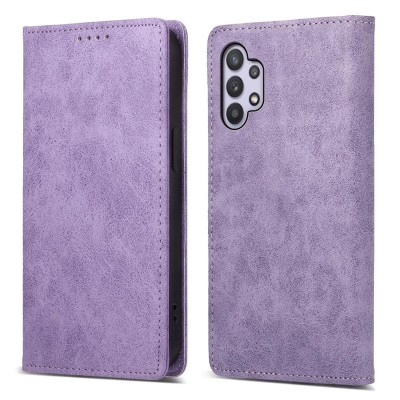 DF-05 PU Leather Phone Case for Samsung Galaxy A32 5G / M32 5G Stand RFID Blocking Business Wallet Flip Cover - Purple
