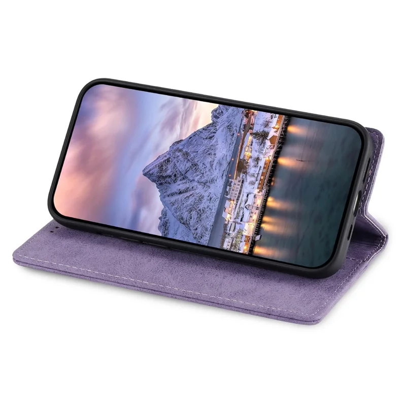 DF-05 PU Leather Phone Case for Samsung Galaxy A32 5G / M32 5G Stand RFID Blocking Business Wallet Flip Cover - Purple