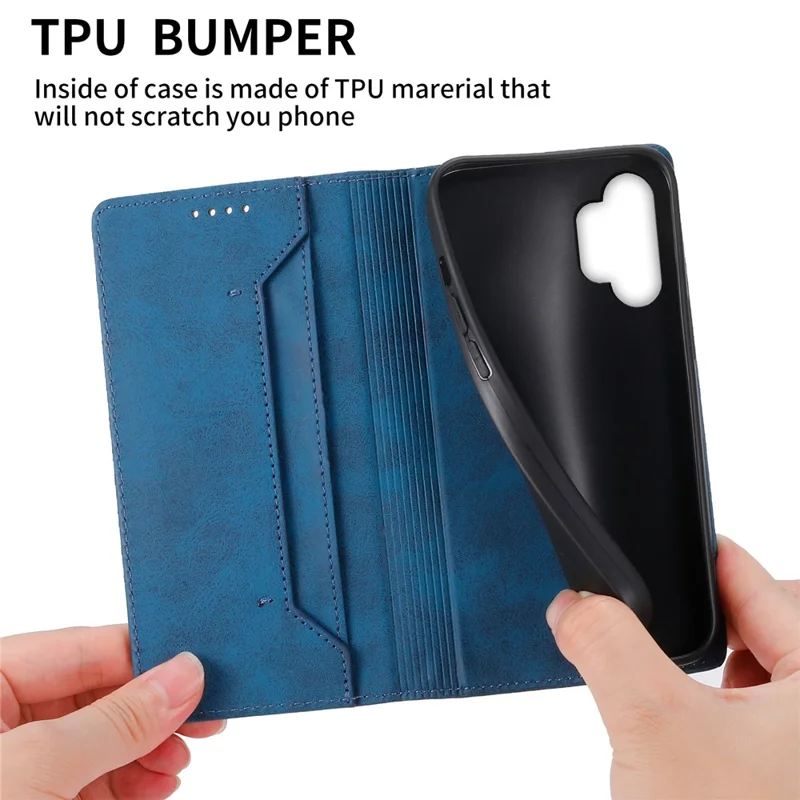 DF-05 PU Leather Phone Case for Samsung Galaxy A32 5G / M32 5G Stand RFID Blocking Business Wallet Flip Cover - Blue